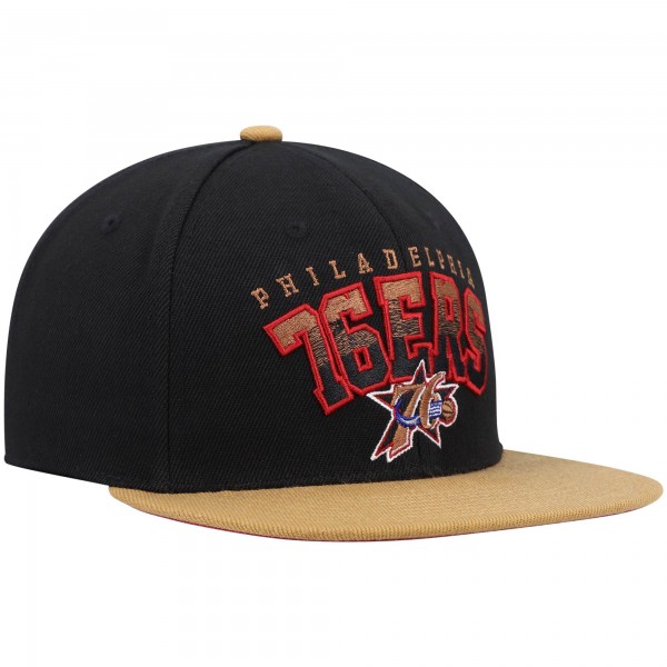 Бейсболка Philadelphia 76ers Mitchell & Ness Hardwood Classics Gradient Wordmark - Black/Tan