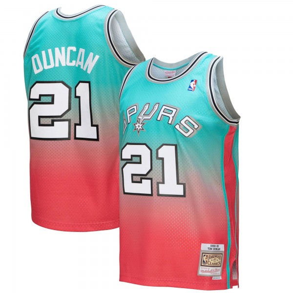 Игровая форма  Tim Duncan San Antonio Spurs Mitchell & Ness 1998/99 Hardwood Classics Fadeaway Swingman Player - Pink/Teal