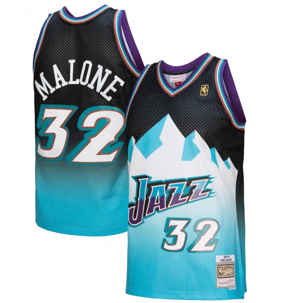Игровая форма Karl Malone Utah Jazz Mitchell & Ness 1996/97 Hardwood Classics Fadeaway Swingman - Black/Light Blue