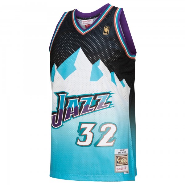 Игровая форма Karl Malone Utah Jazz Mitchell & Ness 1996/97 Hardwood Classics Fadeaway Swingman - Black/Light Blue