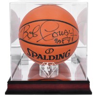 Мяч Bob Cousy Boston Celtics Fanatics Authentic Autographed Spalding Indoor/Outdoor with 'HOF 71' Inscription and Mahogany NBA 75th Anniversary Logo Display Case
