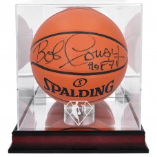 Мяч Bob Cousy Boston Celtics Fanatics Authentic Autographed Spalding Indoor/Outdoor with 'HOF 71' Inscription and Mahogany NBA 75th Anniversary Logo Display Case