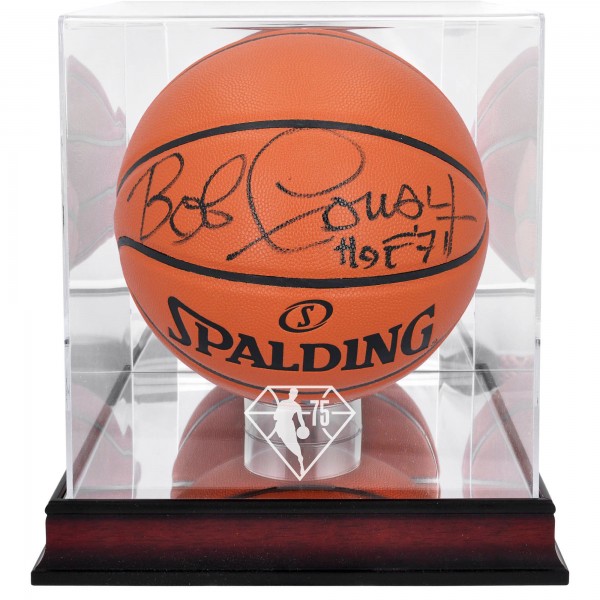 Мяч Bob Cousy Boston Celtics Fanatics Authentic Autographed Spalding Indoor/Outdoor with 'HOF 71' Inscription and Mahogany NBA 75th Anniversary Logo Display Case