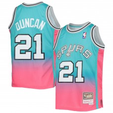 Детская игровая майка Tim Duncan San Antonio Spurs Mitchell & Ness Hardwood Classics Fadeaway Swingman - Teal/Pink