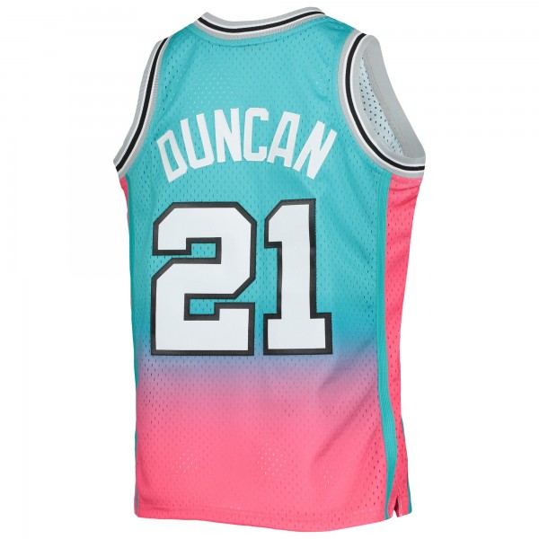 Детская игровая майка Tim Duncan San Antonio Spurs Mitchell & Ness Hardwood Classics Fadeaway Swingman - Teal/Pink - баскетбольная джерси NBA