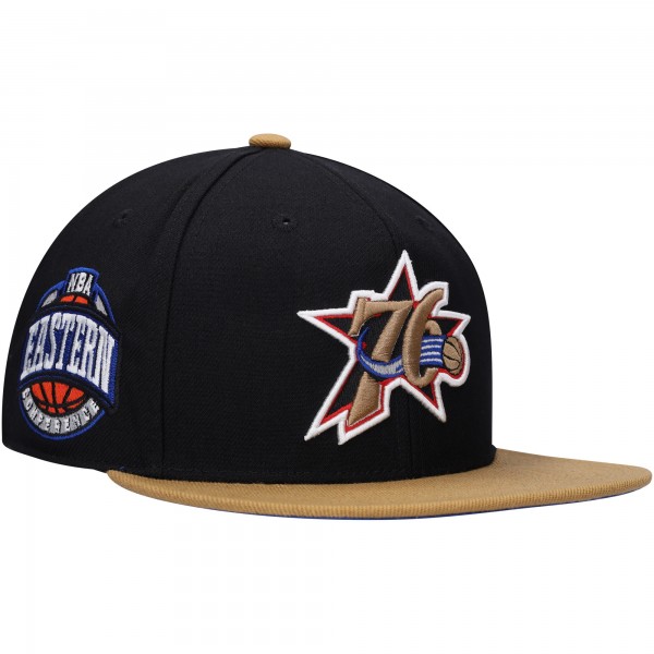 Бейсболка Philadelphia 76ers Mitchell & Ness Hardwood Classics Coast to Coast - Black/Gold