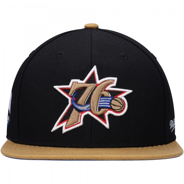 Бейсболка Philadelphia 76ers Mitchell & Ness Hardwood Classics Coast to Coast - Black/Gold