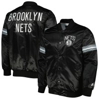 Brooklyn Nets Starter Black Pick & Roll Satin Full-Snap Varsity Jacket