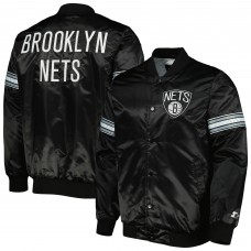 Brooklyn Nets Starter Black Pick & Roll Satin Full-Snap Varsity Jacket