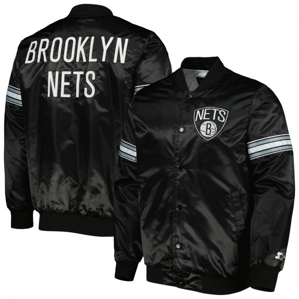Brooklyn Nets Starter Black Pick & Roll Satin Full-Snap Varsity Jacket