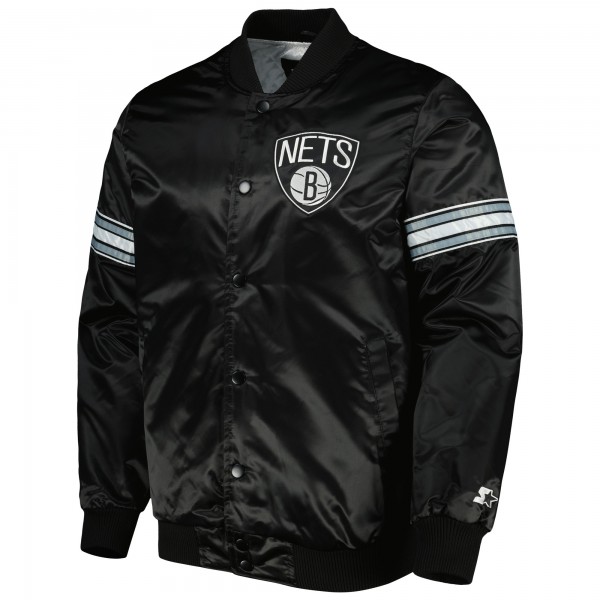 Brooklyn Nets Starter Black Pick & Roll Satin Full-Snap Varsity Jacket