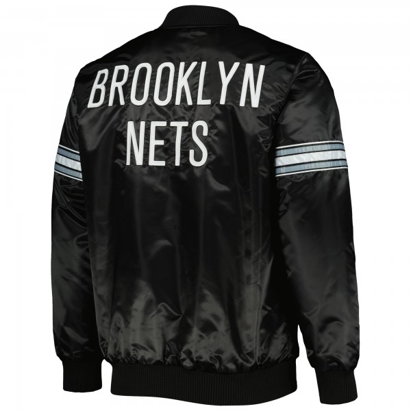 Brooklyn Nets Starter Black Pick & Roll Satin Full-Snap Varsity Jacket