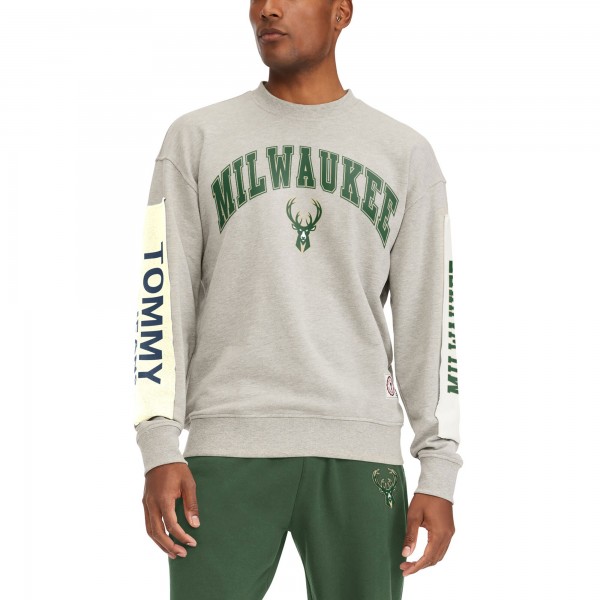 Milwaukee Bucks Tommy Jeans Gray James Patch Pullover Sweatshirt