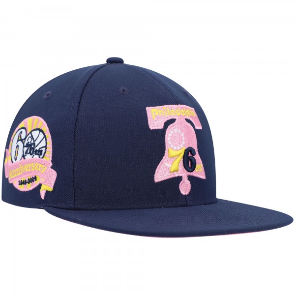 Бейсболка Philadelphia 76ers Mitchell & Ness 60th Anniversary Burnt Sunrise - Navy