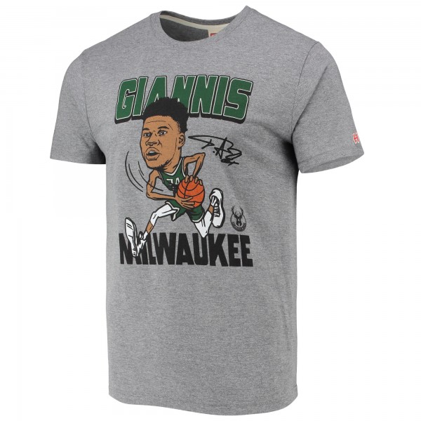 Футболка Giannis Antetokounmpo Milwaukee Bucks Homage Caricature Tri-Blend - Heathered Gray