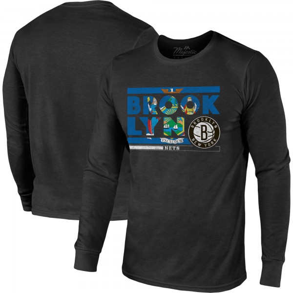 Футболка с длинным рукавом Brooklyn Nets Majestic Threads City and State Tri-Blend - Black
