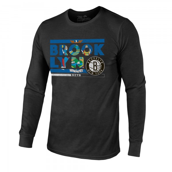 Футболка с длинным рукавом Brooklyn Nets Majestic Threads City and State Tri-Blend - Black