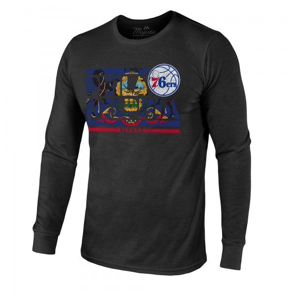 Футболка с длинным рукавом Philadelphia 76ers Majestic Threads City and State Tri-Blend - Black