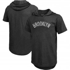 Футболка с капюшоном Brooklyn Nets Majestic Threads Wordmark Tri-Blend - Heathered Black