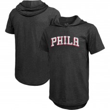 Футболка с капюшоном Philadelphia 76ers Majestic Threads Wordmark Tri-Blend - Heathered Black