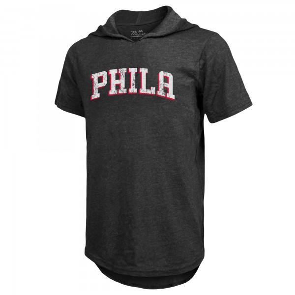 Футболка с капюшоном Philadelphia 76ers Majestic Threads Wordmark Tri-Blend - Heathered Black