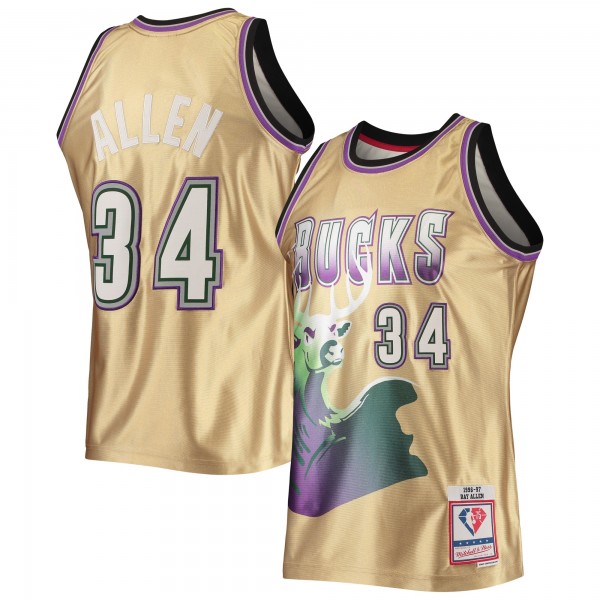 Игровая форма  Ray Allen Milwaukee Bucks Mitchell & Ness 75th Anniversary 1996-97 Hardwood Classics Swingman - Gold