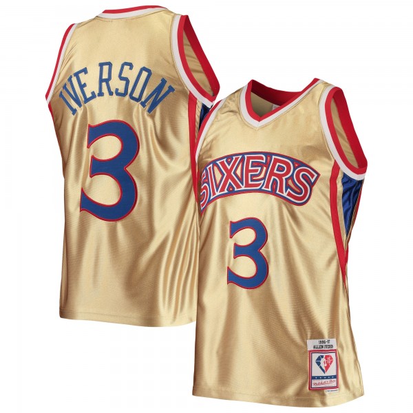 Игровая форма  Allen Iverson Philadelphia 76ers Mitchell & Ness 75th Anniversary 1996-97 Hardwood Classics Swingman - Gold