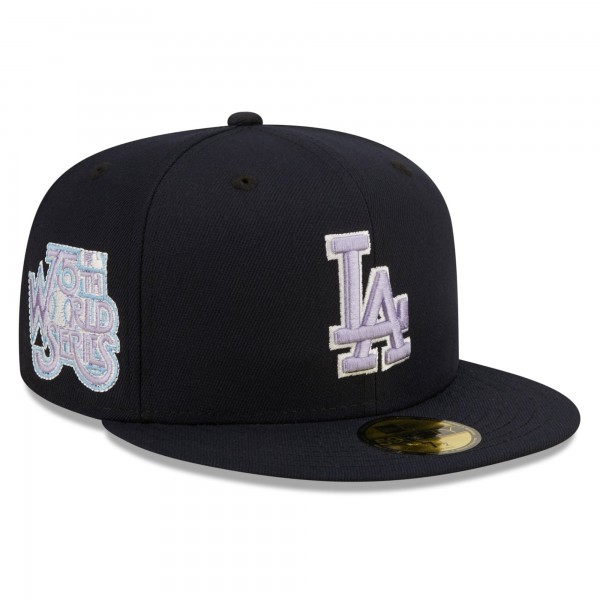 Бейсболка Los Angeles Dodgers New Era 75th World Series Lavender Undervisor 59FIFTY - Navy