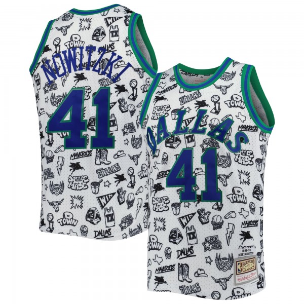 Игровая форма  Dirk Nowitzki Dallas Mavericks Mitchell & Ness 1998/99 Hardwood Classics Doodle Swingman - White