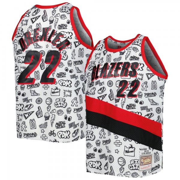 Игровая форма  Clyde Drexler Portland Trail Blazers Mitchell & Ness 1991/92 Hardwood Classics Doodle Swingman Player - White