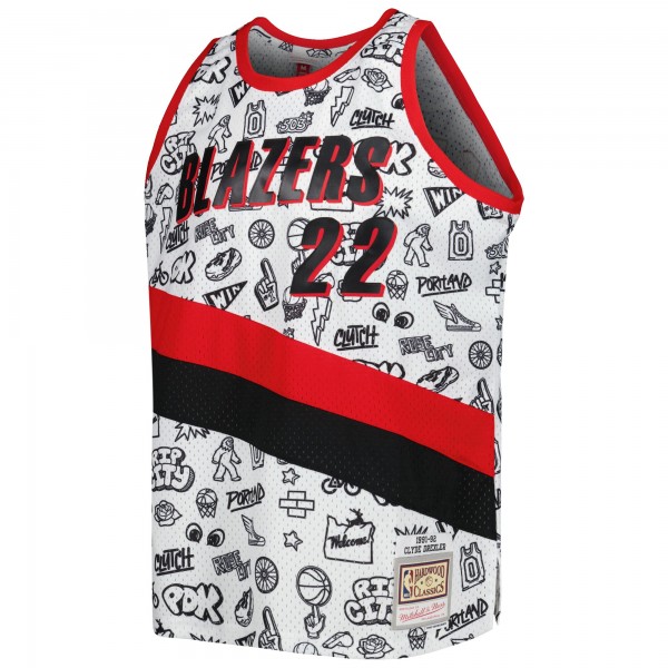 Игровая форма  Clyde Drexler Portland Trail Blazers Mitchell & Ness 1991/92 Hardwood Classics Doodle Swingman Player - White