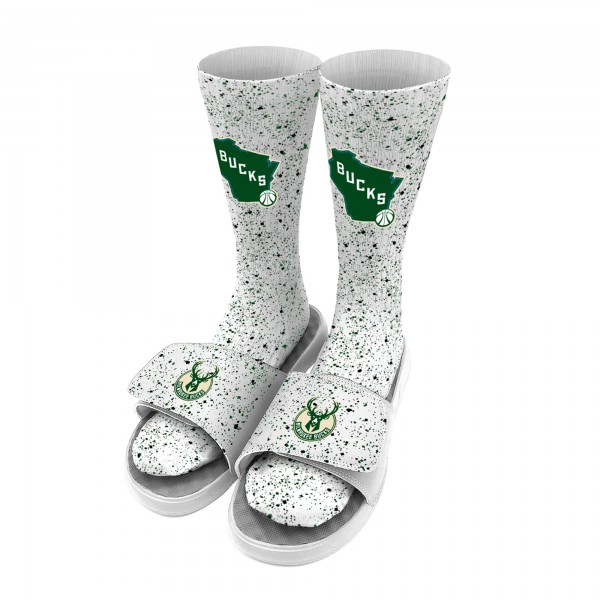 Носки и шлепки Milwaukee Bucks ISlide Team Logo Speckle - White