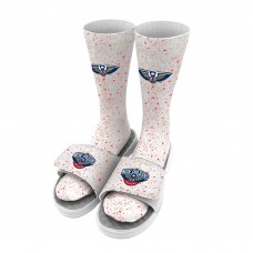 New Orleans Pelicans ISlide Team Logo Speckle Socks & Slide Sandals Bundle - White