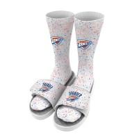 Oklahoma City Thunder ISlide White Team Logo Speckle Socks & Slide Sandals Bundle