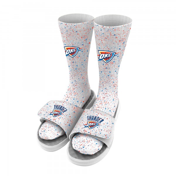 Oklahoma City Thunder ISlide White Team Logo Speckle Socks & Slide Sandals Bundle