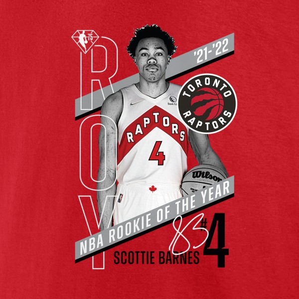 Футболка Scottie Barnes Toronto Raptors 2022 NBA Rookie of the Year - Red