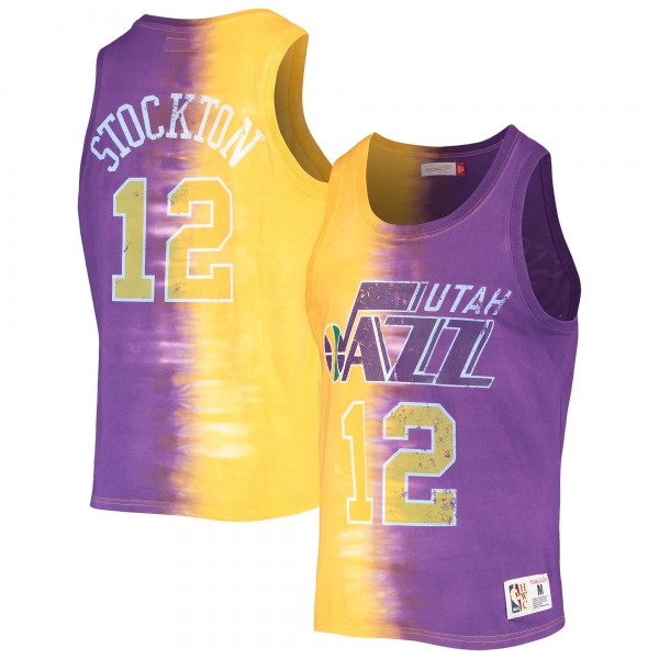 Майка John Stockton Utah Jazz Mitchell & Ness Hardwood Classics Tie-Dye - Gold/Purple