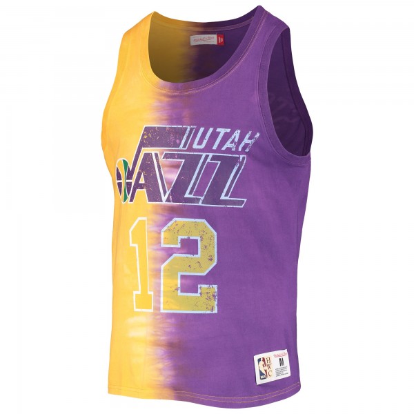 Майка John Stockton Utah Jazz Mitchell & Ness Hardwood Classics Tie-Dye - Gold/Purple