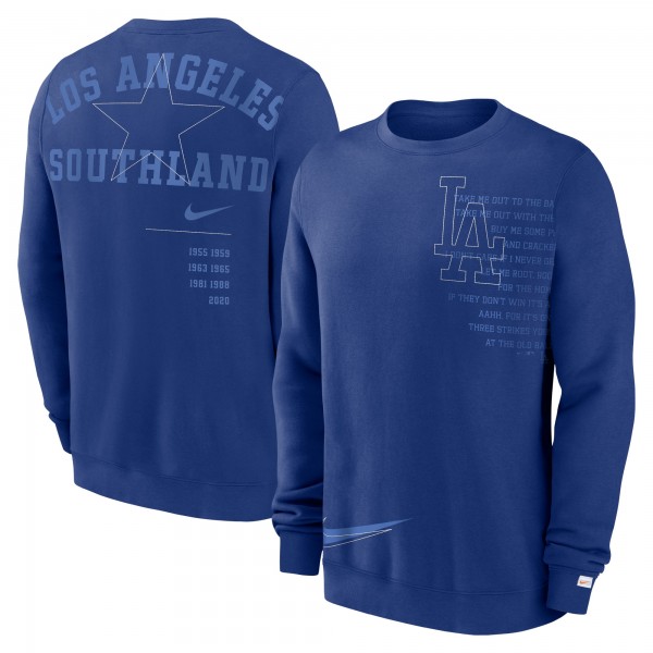 Los Angeles Dodgers Nike Royal Statement Ball Game Fleece Pullover Sweatshirt