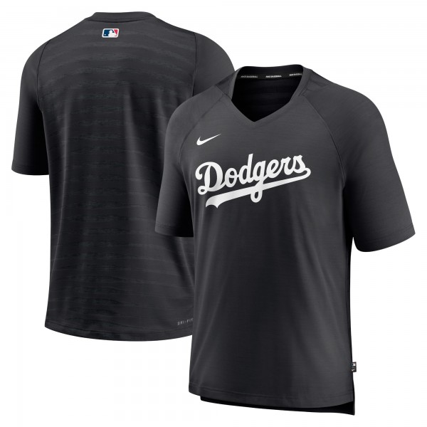 Los Angeles Dodgers Nike Black Authentic Collection Pregame Raglan Performance V-Neck T-Shirt