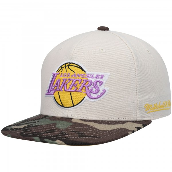 Бейсболка Los Angeles Lakers Mitchell & Ness Hardwood Classics 2010 NBA Finals Patch Off White Camo - Cream