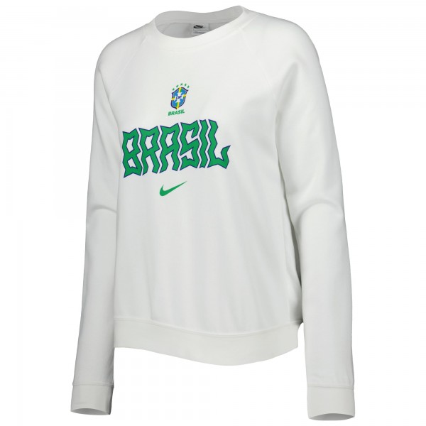Brazil National Team Nike WoLockup Varsity Tri-Blend Raglan Pullover Sweatshirt - White