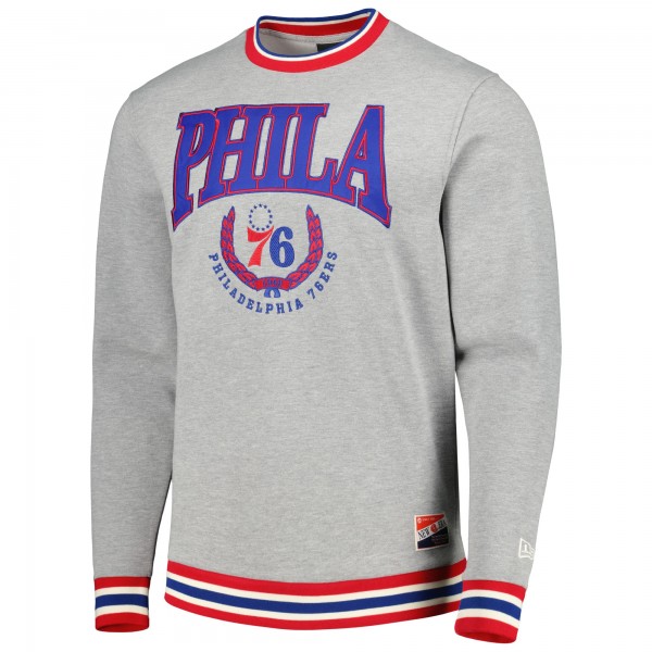Unisex Philadelphia 76ers New Era Heather Gray Vintage Throwback Crew Sweatshirt