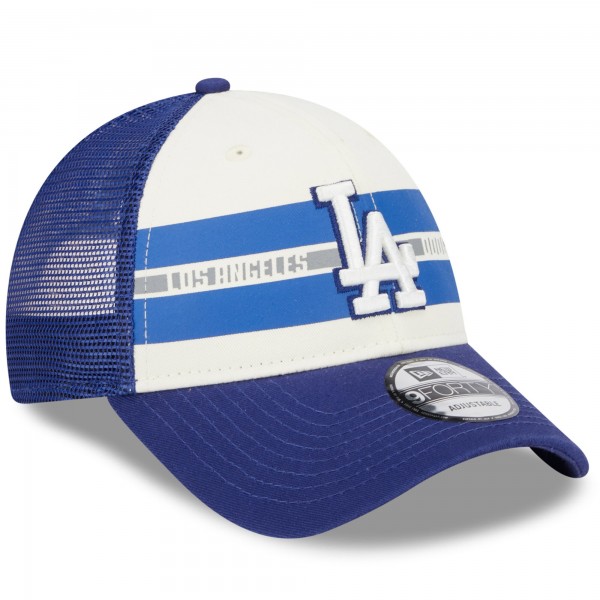 Бейсболка Los Angeles Dodgers New Era Team Stripe Trucker 9FORTY - White/Royal