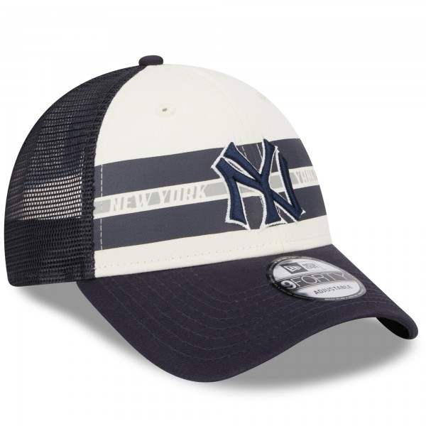 Бейсболка New York Yankees New Era Team Stripe Trucker 9FORTY - White/Navy