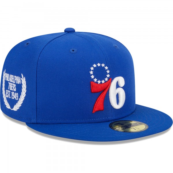 Бейсболка Philadelphia 76ers New Era Camo Undervisor Laurels 59FIFTY - Royal