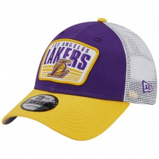 Los Angeles Lakers New Era Two-Tone Patch 9FORTY Trucker Snapback Hat - Purple/Gold