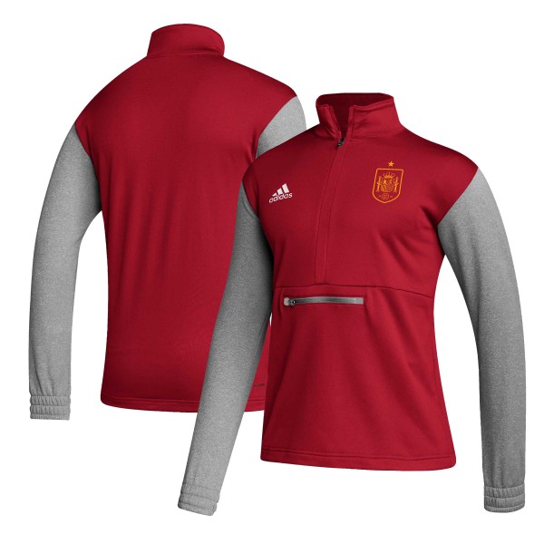 Spain National Team adidas Crest Long Sleeve Half-Zip Top - Red