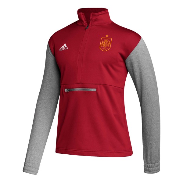 Spain National Team adidas Crest Long Sleeve Half-Zip Top - Red