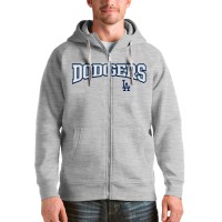 Los Angeles Dodgers Antigua Heather Gray Team Logo Victory Full-Zip Hoodie